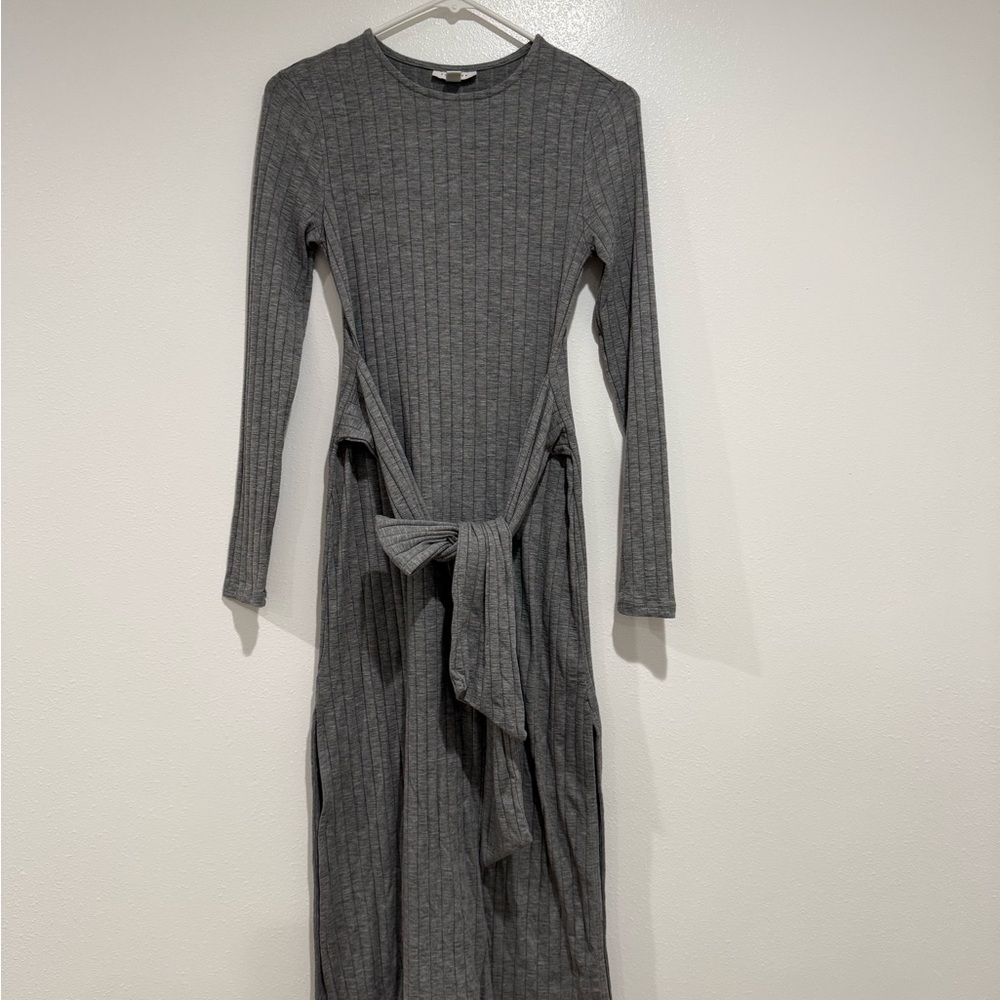 Topshop Charcoal Grey Long Sleeve Knit Dress